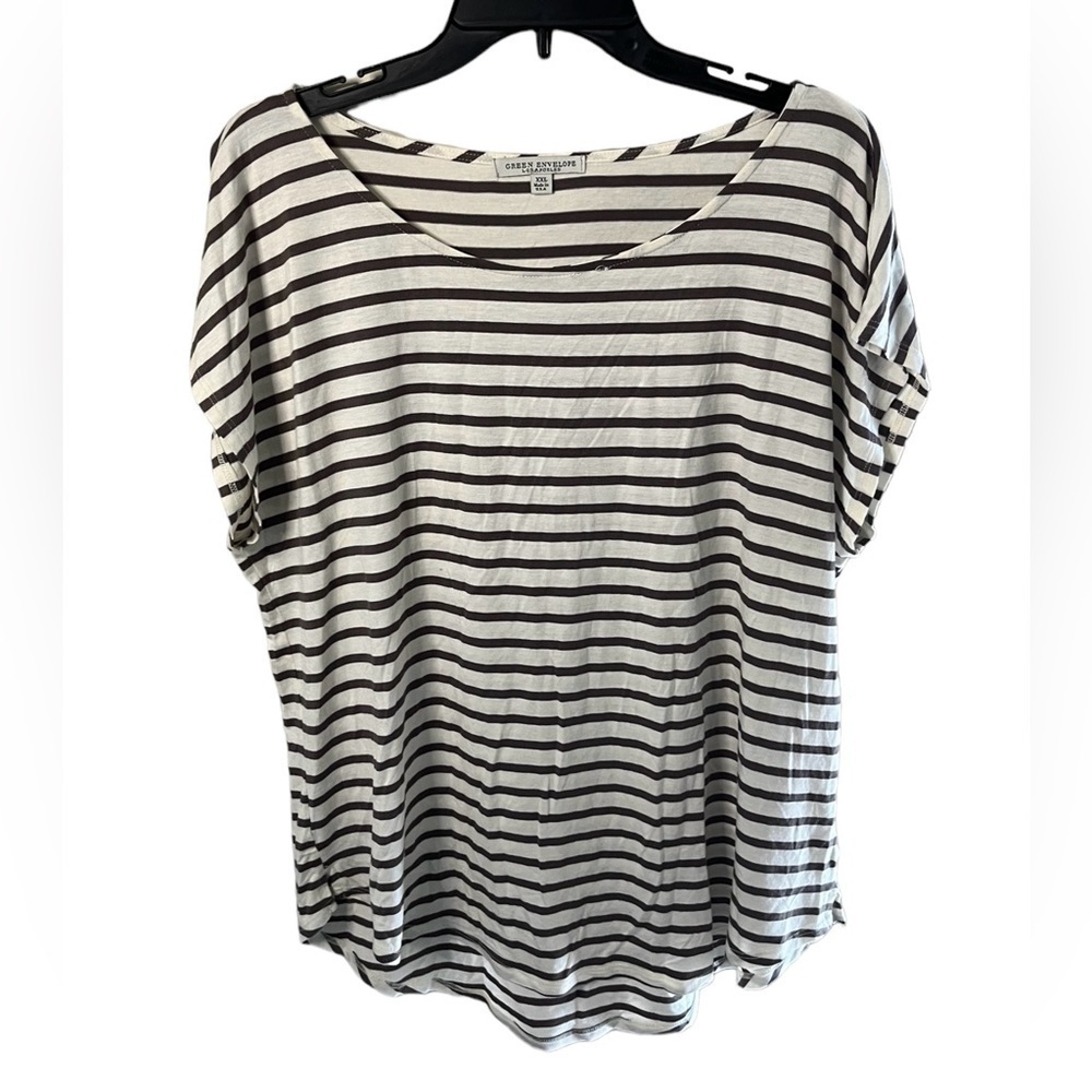Green Envelope Women’s Short Sleeve Striped Rayon/ Spandex Blend Top